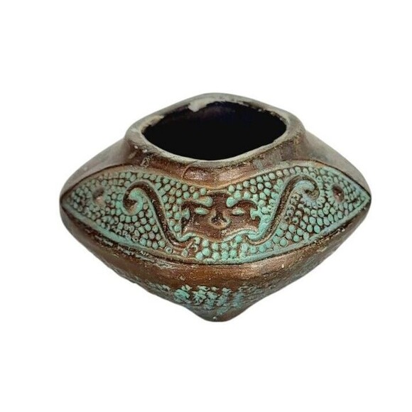 Antique Ornate Hand Crafted Temple Copper Finish Incense Burner Pottery Japan - Picture 3 of 13